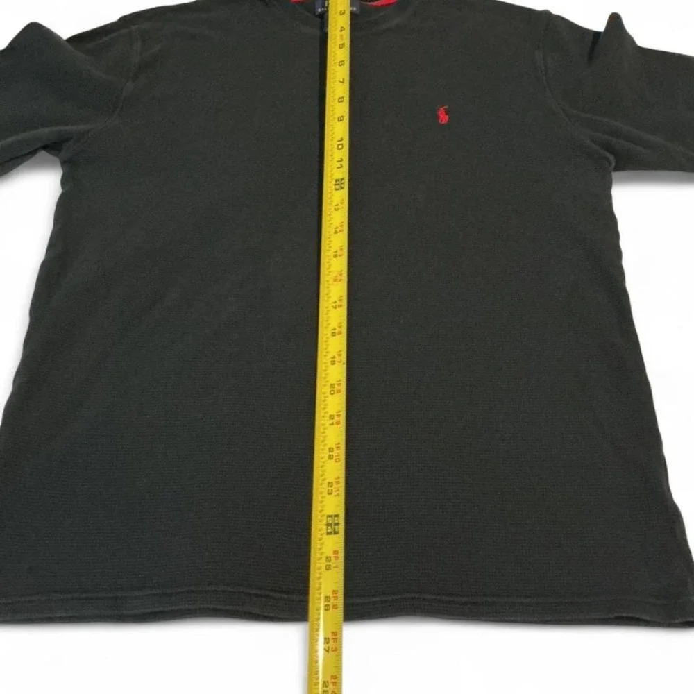 Polo Ralph Lauren Waffle Knit Long Sleeve Shirt Black Red‎ Pony Logo Men L